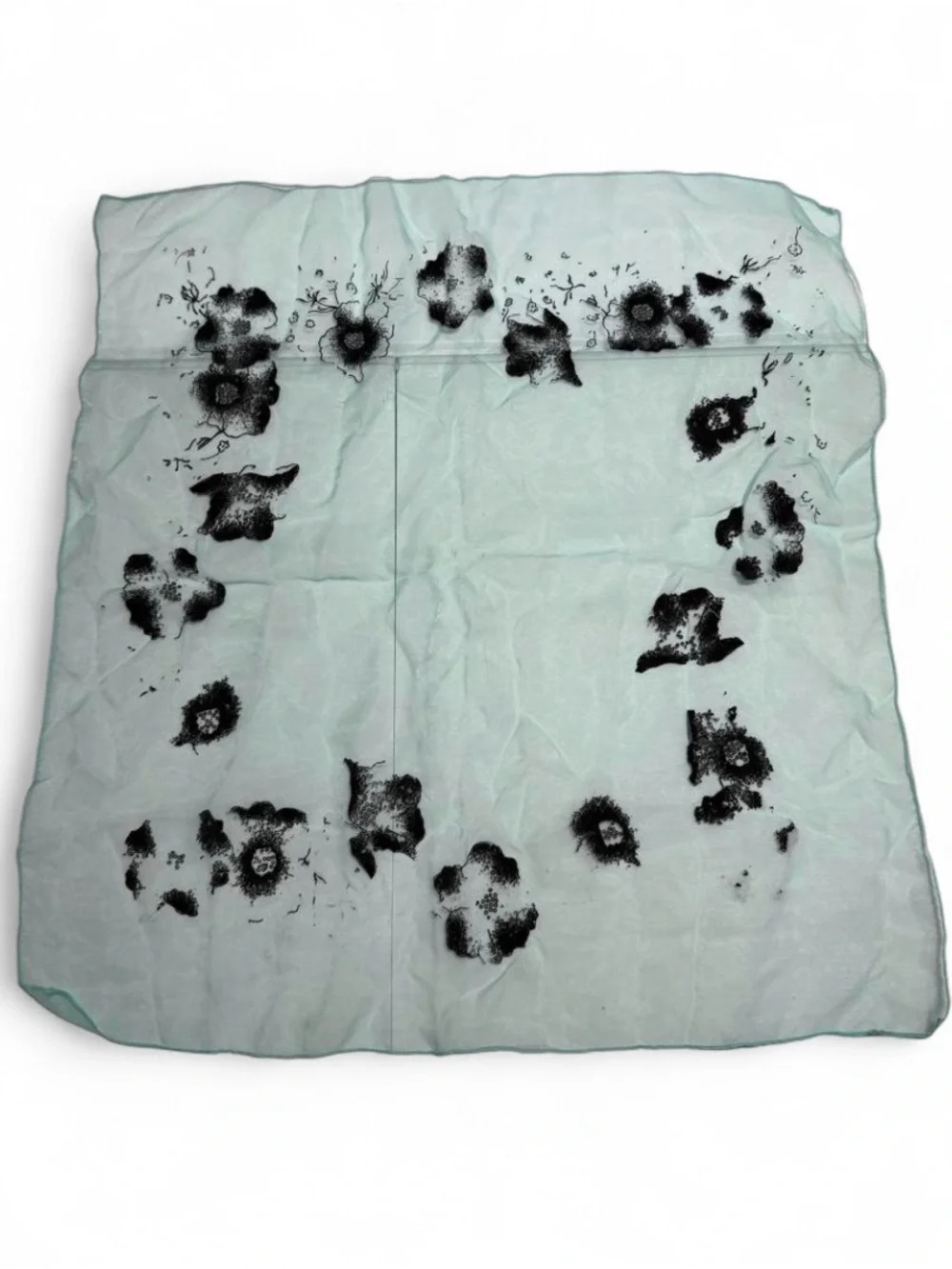 Floral Aqua Blue Black Sheer Scarf Square Flower Neck Hair Bandana Silky 21 inch